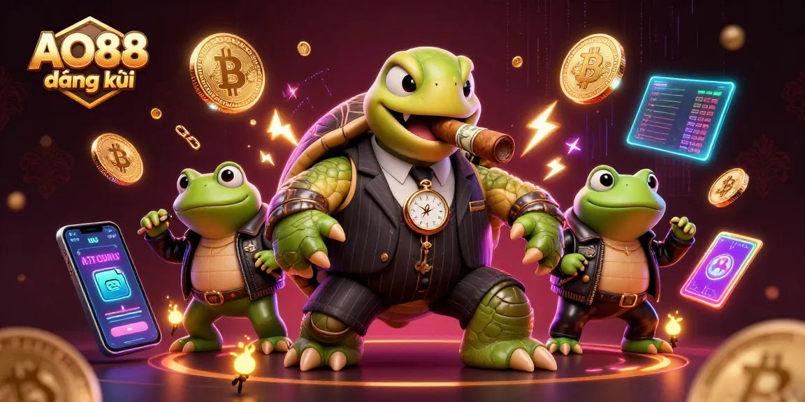 Experience AO88 đăng ký with vibrant 3D cartoon mascots and crypto elements lighting up the casino scene.