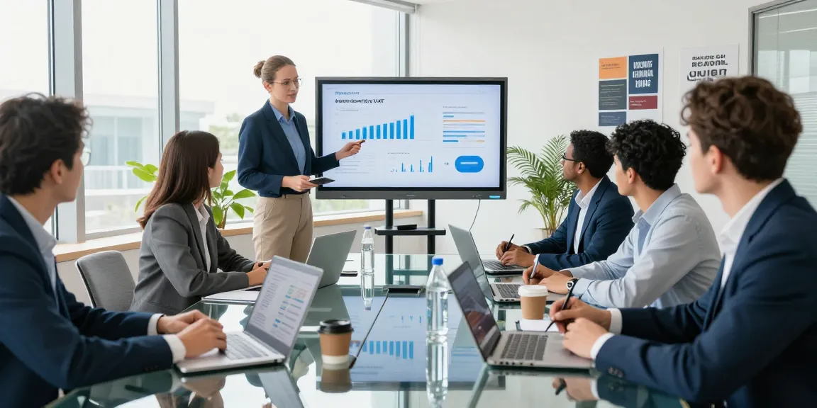 Team discussing the business electricity VAT rate benefits in a bright conference room