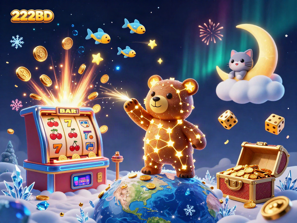 Engage in thrilling casino action with 222BD's vibrant characters amidst exciting game elements.