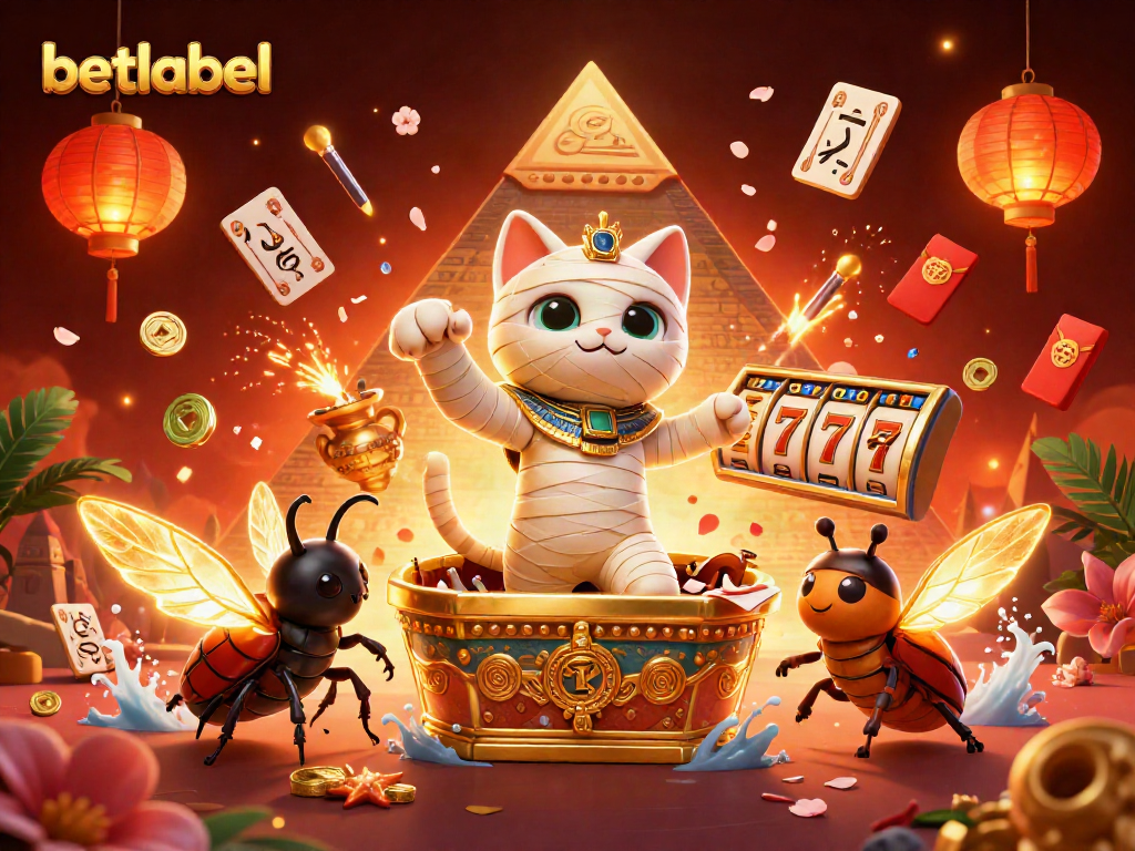 Betlabel invites players to enjoy a vibrant, dynamic casino experience with a mummy cat, golden treasures, and exciting symbols.