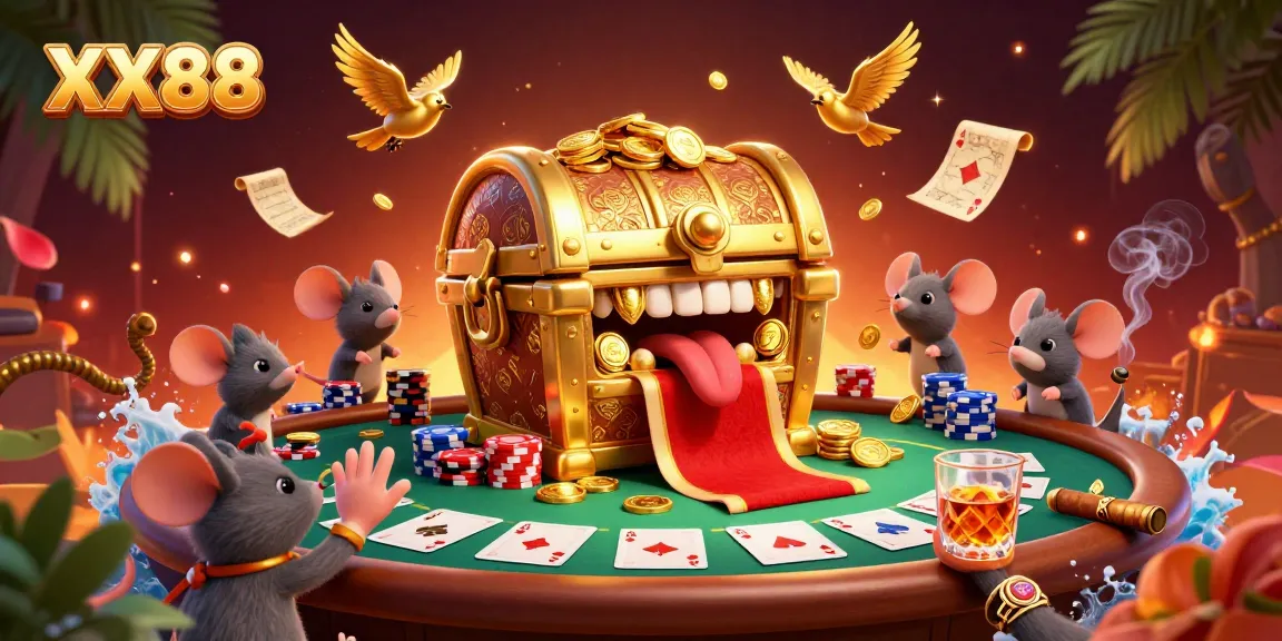 Engage in thrilling games at XX88 where golden treasures lure adventurer mice amidst poker excitement.