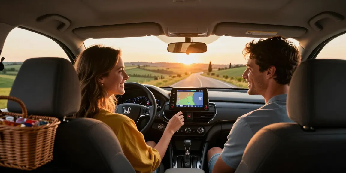 Scena di noleggio lungo termine Honda in un viaggio romantico nella campagna italiana.