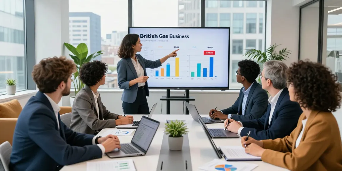 Team analyzing British Gas Business gas rates during a strategic meeting in a modern office.