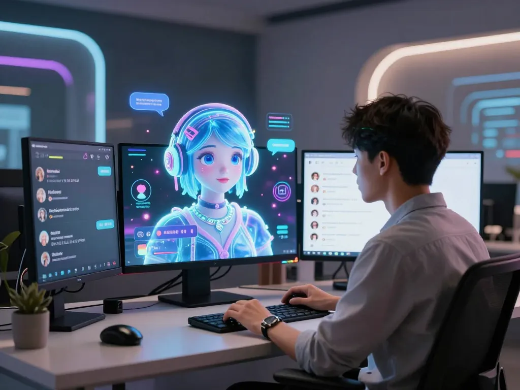 Engaging NSFW AI chat scene showcasing interactive character and user dynamics in a futuristic environment.