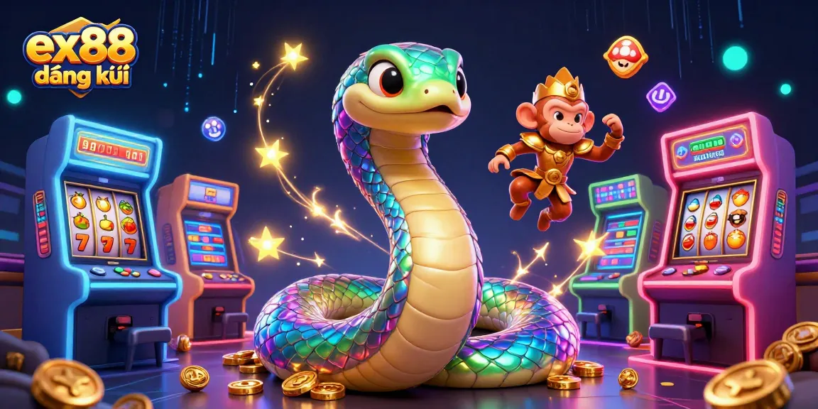 Play ex88 đăng ký and win bonuses with stunning visuals of a cartoon scene filled with game elements.
