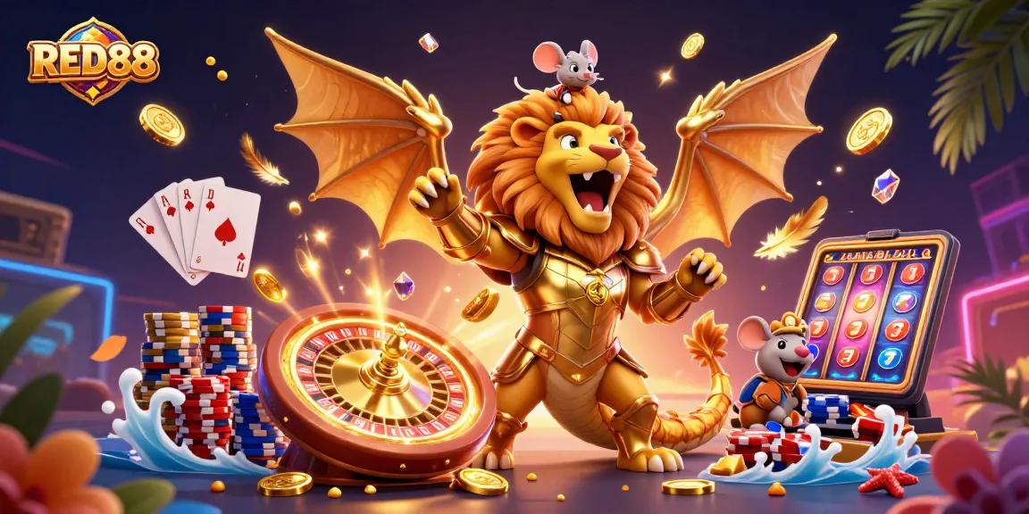 Experience thrilling gameplay at RED88 with vibrant casino elements and dynamic characters.